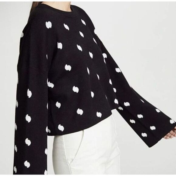 Current/Elliott Sweaters - CURRENT / ELLIOTT ‎ Weslan Sweater Women’s 3/L Polka Dots Black White Crop